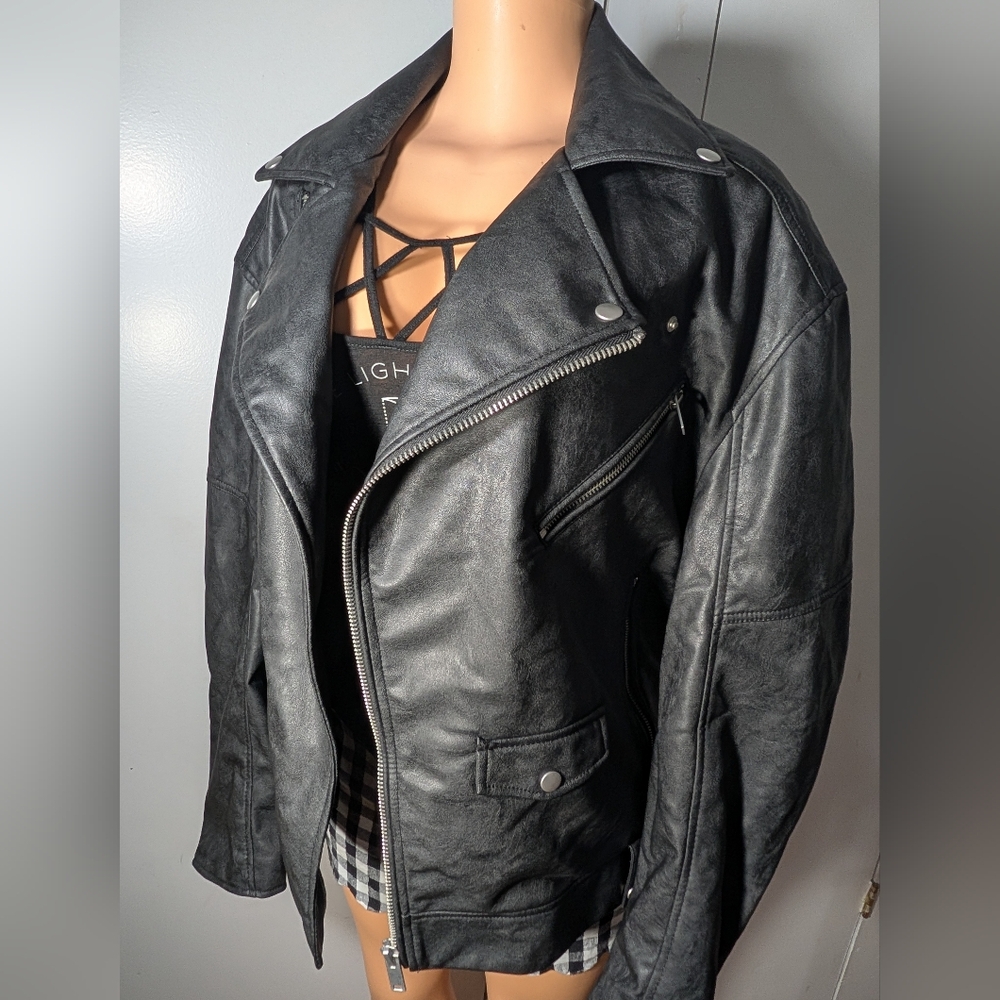 Zara Black Faux Leather Moto Bomber Jacket Size S